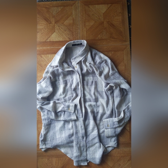 Black Tape cream plaid button down size S - Picture 4 of 8